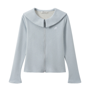 奶油的宇宙 刺绣海军领双拉链磨毛内搭长袖女学院风加厚短款外套