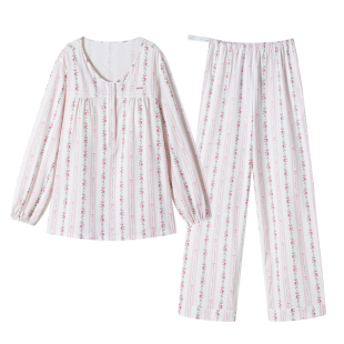 嫚熙春秋季纯棉哺乳衣月子服带胸垫孕妇睡衣产妇产后家居服套装