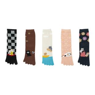日本富酷猫网红猫咪可爱五指袜女秋冬防臭吸汗透气分趾袜五趾袜