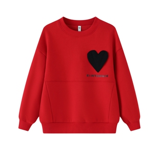 【商场同款】ei童装儿童女童加绒圆领套头卫衣红色喜庆节日衣服