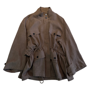 VANLU | 26春季风格系列 复古随性 立领抽褶宽松天丝亚麻外套女士