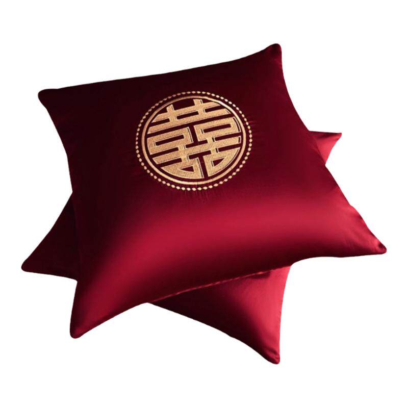 高档酒红纯棉婚庆抱枕100支长绒棉刺绣靠垫结婚床品45*45CM60*60