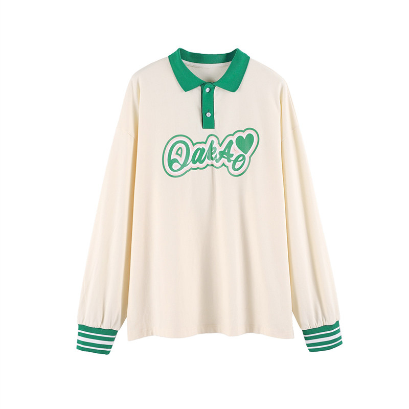 【OAKAO官方店】学院风POLO长袖衬衫男女套头宽松日系复古INS同款