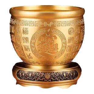 百福铜缸招财进宝聚宝盆纯黄铜米缸客厅摆件家居特大号聚财存钱罐