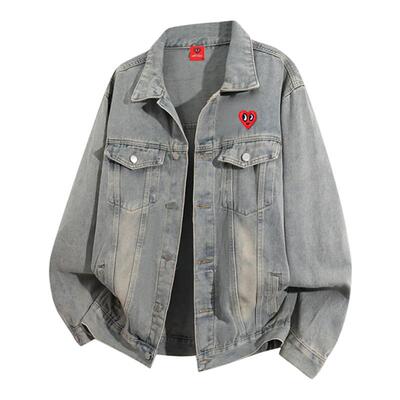查尔斯桃心 美式复古休闲牛仔夹克男春秋季新款情侣宽松大码外套