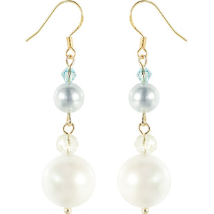 淡蓝天使施家水晶炫彩白大珍珠925银耳钩耳环洛丽塔蚊香盘耳夹