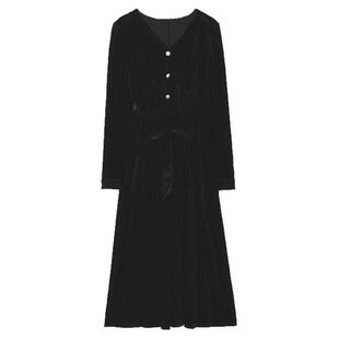 Outlets专柜撤柜正品 RU冬装2025新款舒适绒感中长裙高智感连衣裙