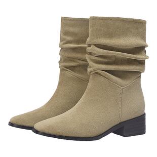 达芙妮西部牛仔靴2025秋冬新款靴子女短靴中筒骑士靴马丁靴堆堆靴