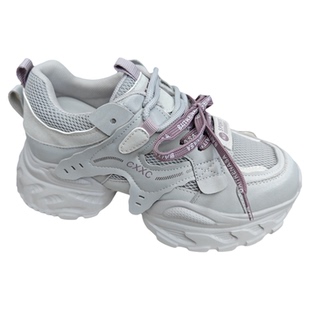 欧洲站厚底真皮老爹鞋女2026新款网面秀气百搭双带增高休闲运动鞋