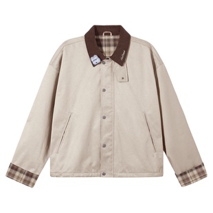 PSO Brand男装女装巴恩风美式复古撞色翻领格纹工装外套女夹克