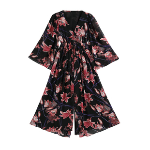 新款波西米亚复古女民族风春夏季海边度假沙滩裙裤连体裤阔腿裙裤