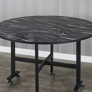 定制大圆桌家用餐厅餐桌可移动吃饭桌子小户型实木桌面三折叠桌家