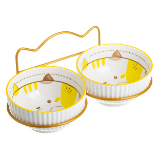 宠物碗陶瓷双碗食盆悬挂式固定狗狗猫盆猫碗狗粮盆防打翻猫碗水碗