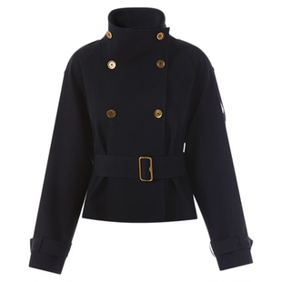 朗姿25立领短款设计感通勤风衣气质高级感双排扣通勤外套秋季新款