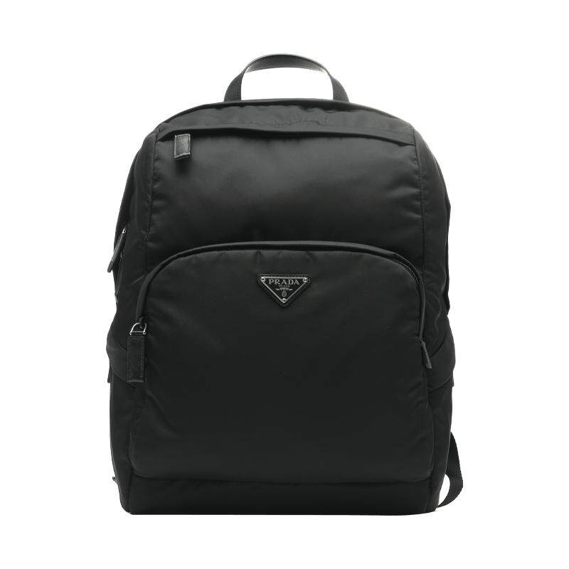 【自营】Prada/普拉达纯色珐琅金属三角徽标男士休闲背包双肩包