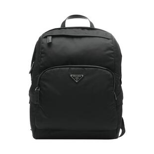 【自营】Prada/普拉达纯色珐琅金属三角徽标男士休闲背包双肩包