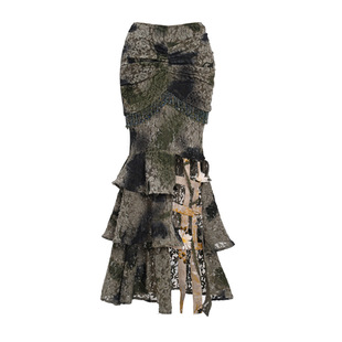 血液供给原创◆春龙祭 新中式中国风扎染修身鱼尾鸟笼鱼尾半身裙