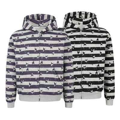 街头星星印花连帽boxy卫衣男