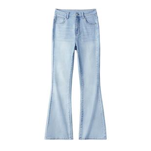 班尼路美式复古高街微喇牛仔裤女春夏新款小个子宽松直筒阔腿裤Q