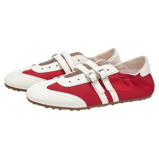 MILLIE'S/妙丽浅口单鞋平底复古撞色拼接高级设计感休闲德训鞋女