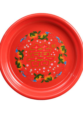 塑料大红双喜结婚供奉塑料红盘
