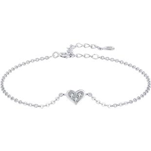 S925纯银手链女日韩版简约个性爱心学生水晶首饰手镯闺蜜手饰礼物