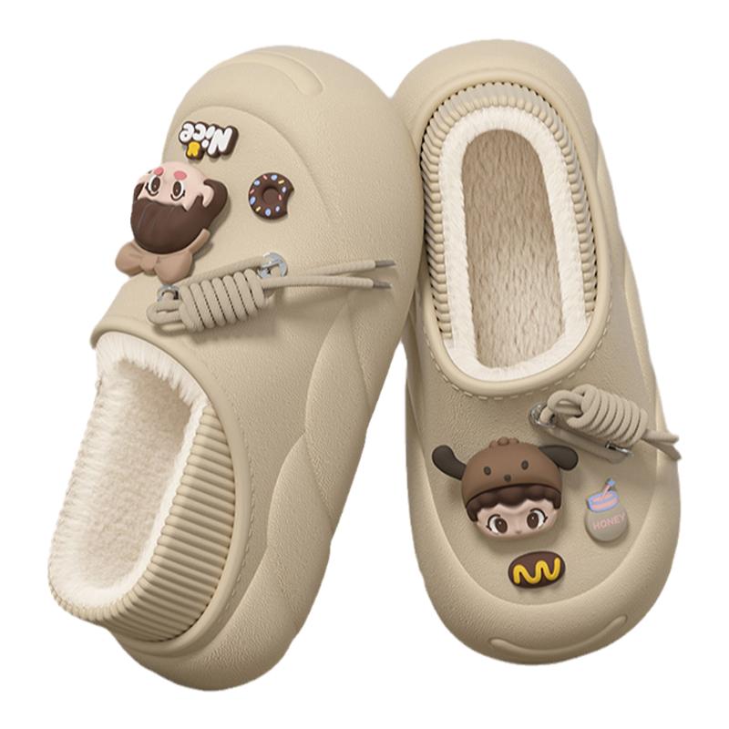 可爱包跟棉拖鞋女2025冬季新款室内居家加绒保暖防水踩屎感棉鞋女