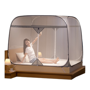 2025新款儿童防摔蒙古包蚊帐家用免安装方顶拉链薄款1.8米可折叠