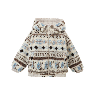 布丁哈鲁冬装女童童装上衣2026秋冬季新款儿童费尔岛羊羔外套