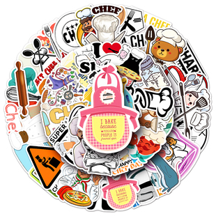 50张厨师贴纸创意DIY防水职业个性标识道具涂鸦笔记本手账本贴纸