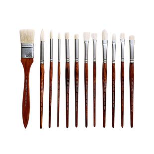 ArtSecret猪鬃毛油画笔套装专业油画颜料画笔丙烯水粉扇形笔便携式圆头平头榛形圆峰画刷排笔刷草席画笔套装