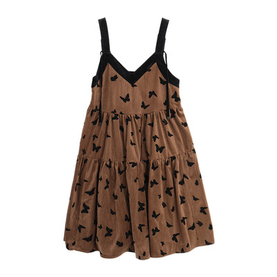 西町村屋浪漫丝绒蝴蝶收腰连衣裙