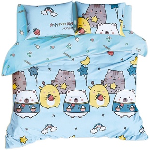 全棉可爱卡通四件套学生宿舍儿童三件套3纯棉床笠床单式被套床上4