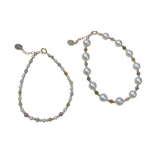 TYUSHA彩虹多巴胺/天然极光珍珠彩色碧玺手链淡水Akoya小米珠手串