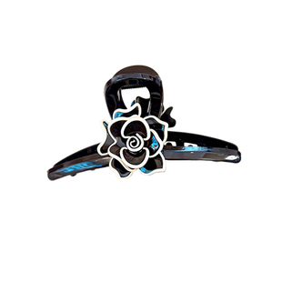 韩国黑色山茶花发夹女后脑勺大号发量多抓夹高级感鲨鱼夹头饰发卡