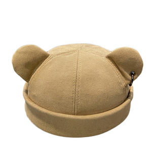 2025新款秋冬季可爱小熊耳朵帽子男女地主帽休闲百搭圆顶瓜皮帽潮