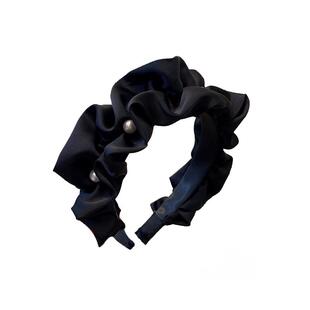 气质黑色珍珠褶皱宽边发箍女高颅顶头饰超仙复古猪大肠头箍显脸小