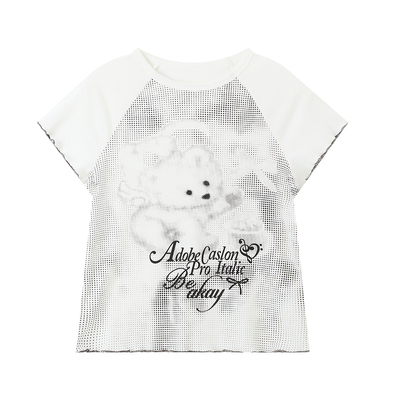 布丁哈鲁夏装女童童装甜酷上衣2026夏季新款儿童甜美木耳边T恤