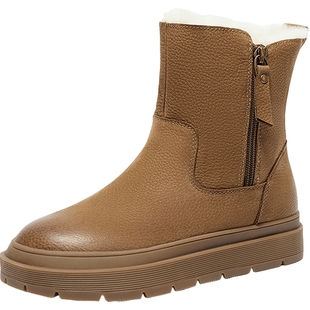 森达雪地靴女鞋冬款商场同款真皮户外保暖休闲短靴XFY01DD4