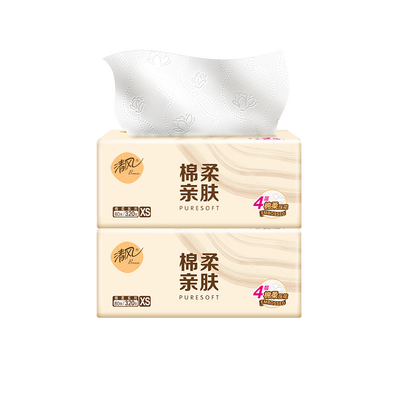 清风原木抽纸320张4层加厚餐巾纸亲肤面巾纸不掉屑擦手纸巾