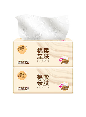 清风原木抽纸320张4层加厚餐巾纸亲肤面巾纸不掉屑擦手纸巾