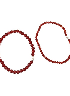 天然红玛瑙S925银珠手串