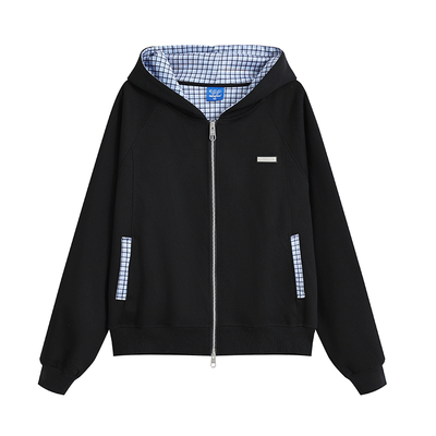 miu系格子拼接空气层连帽卫衣