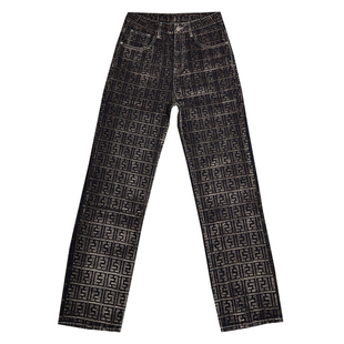 高级感满印字母提花直筒牛仔裤男款美式复古渐变色宽松显瘦长裤子