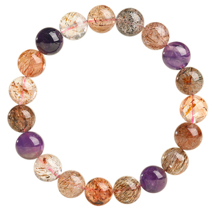 天然超七水晶手链女男黑超紫水晶单圈珠子散珠手串七东海水晶