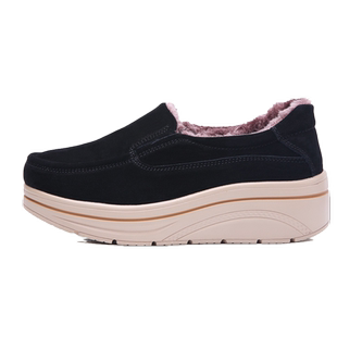 真皮女一脚蹬松糕鞋棉鞋单鞋加绒女鞋加棉妈妈鞋保暖摇摇鞋秋冬款