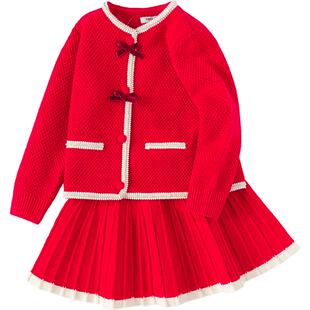 巴拉巴拉女童小香风套装宝宝拜年服秋冬季新款童装儿童针织衫裙子
