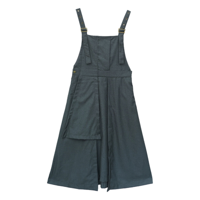 瑞尔工装风不规则开叉显瘦背带裙