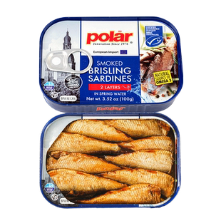 【自营】Polar原装进口水浸烟熏黍鲱沙丁鱼罐头即食海鲜食品100g