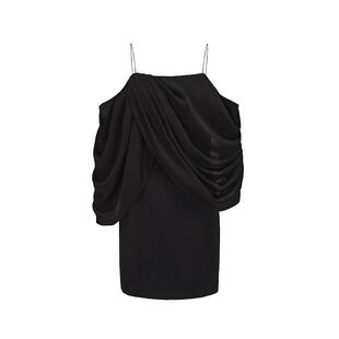 AtelierMissLu【云上探戈】2024秋冬不规则垂褶露肩吊带连衣裙